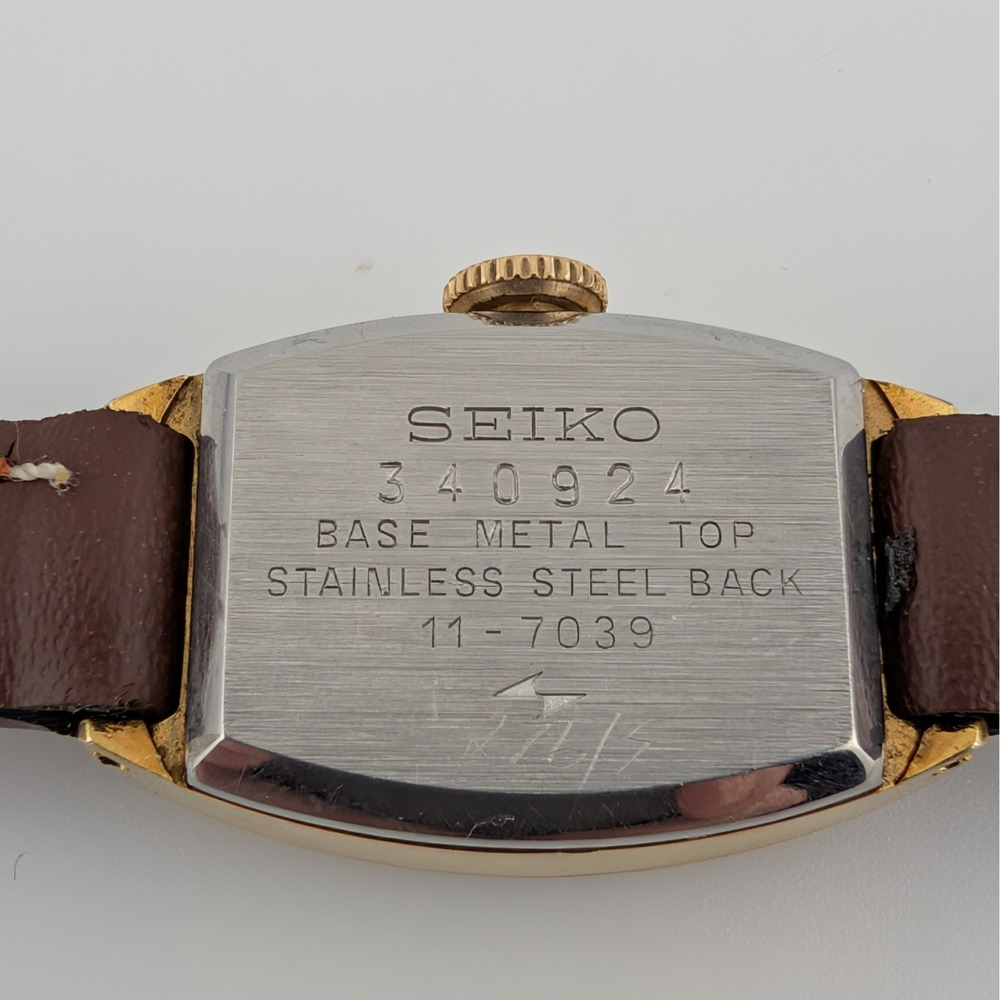 Vintage Seiko Chocolate Brown Dial Oval Mechanical Watch Gold Tone 11-7039 - Picture 4 of 10